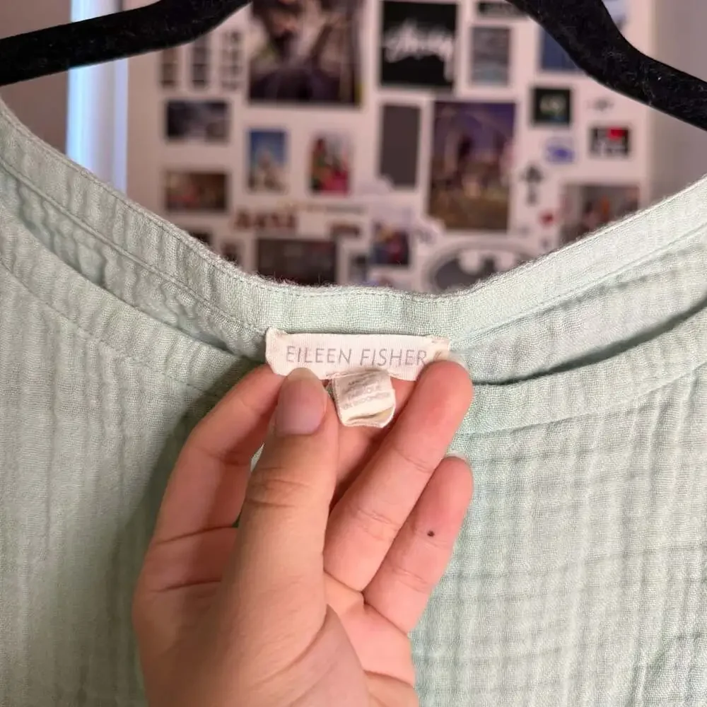 Eileen Fisher Crinkle Gauze Top Mint Green